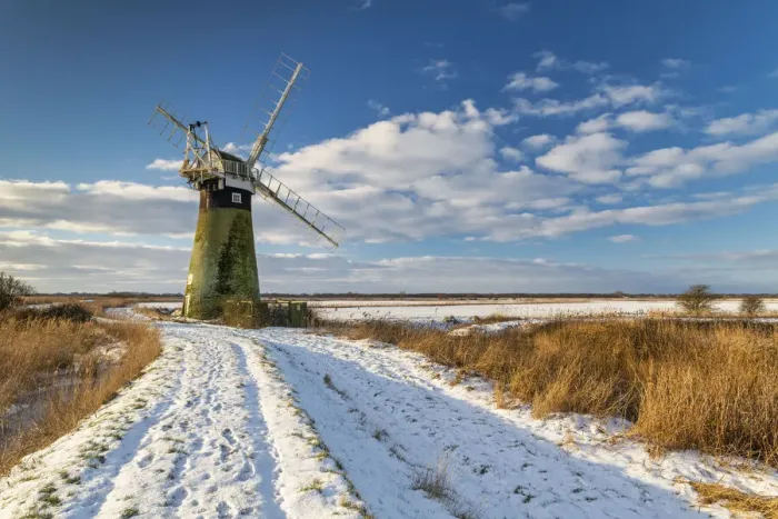 Framed Print : St. Benets Mill in Winter, Norfolk Broads National Park, Norfolk, England