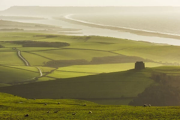 St. Catherines Chapel with the Fleet and Chesil Beach, Dorset, England