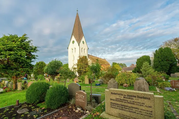 Framed Print : St. Clemens church, Nebel, Amrum island, Nordfriesland, Schleswig-Holstein, Germany