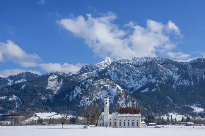 Framed Print : St. Coloman church with Tegelberg, Schwangau, Fussen, Ammergauer Alps, Allgau, Swabia, Bavaria, Germany