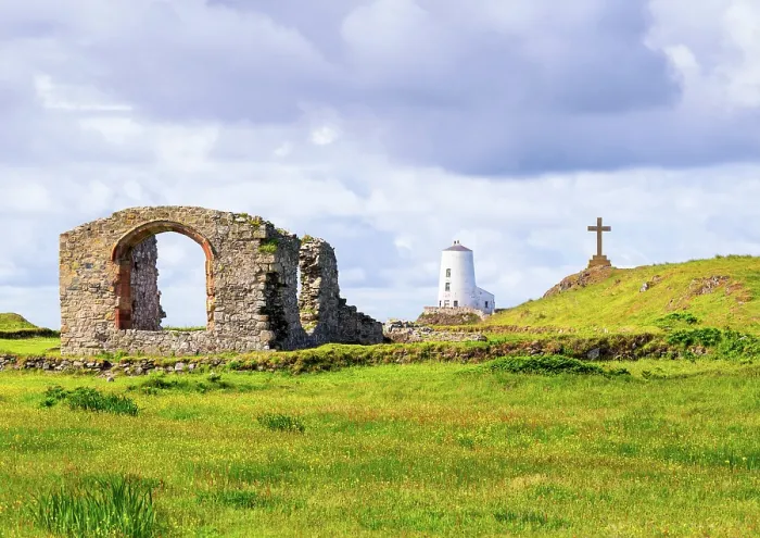 Framed Print : St Dwynwen Church ruins, Twr Mawr lighthouse and a cross on Llanddwyn Island in Anglesey, Wales Framed Print : St Dwynwen Church ruins, Twr Mawr lighthouse and a cross on Llanddwyn Island in Anglesey, Wales