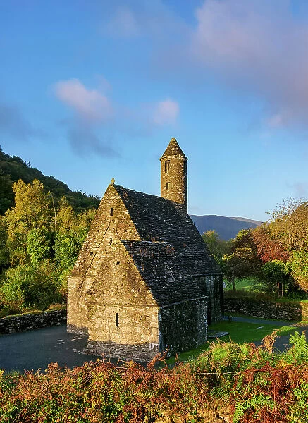 St. Kevin's Church at sunrise, Early Medieval Monastic Settlement, Glendalough, County Wicklow, Ireland
