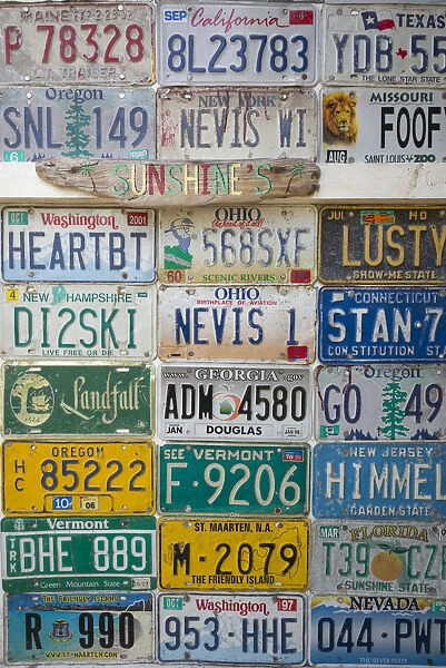 St. Kitts and Nevis, Nevis, Pinneys Beach, license plates