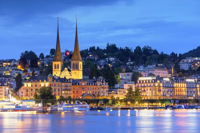 Framed Print : St Leodegar Church at dusk, Lucerne, Switzerland