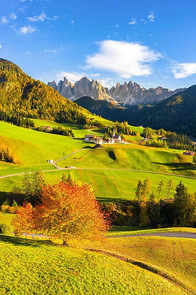 St. Magdalena, Funes Valley, Bolzano, South Tyrol, Trentino Alto Adige, Italy. St