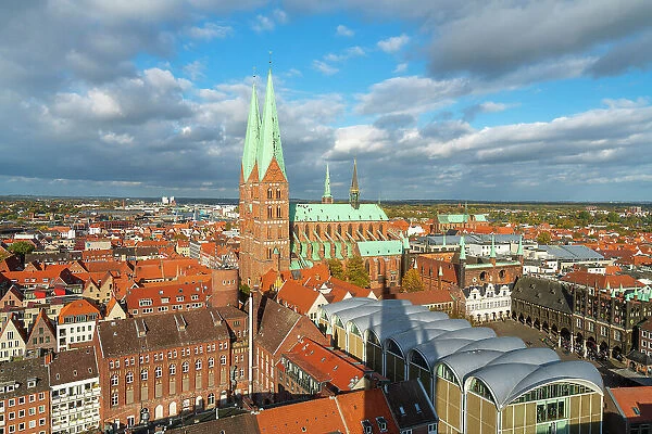 St. Marienkirche church near Market Square and Town Hall in Lubeck, UNESCO, Schleswig-Holstein, Germany