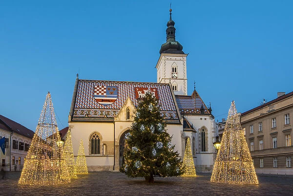 St. Marks Square adorned with Christmas trees, Zagreb, Croatia