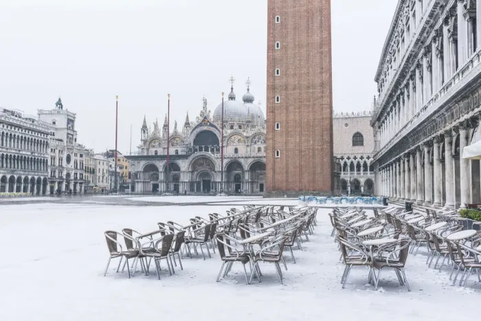 Framed Print : St Marks square covered with snow, Venice, Veneto, Italy Framed Print : St Marks square covered with snow, Venice, Veneto, Italy