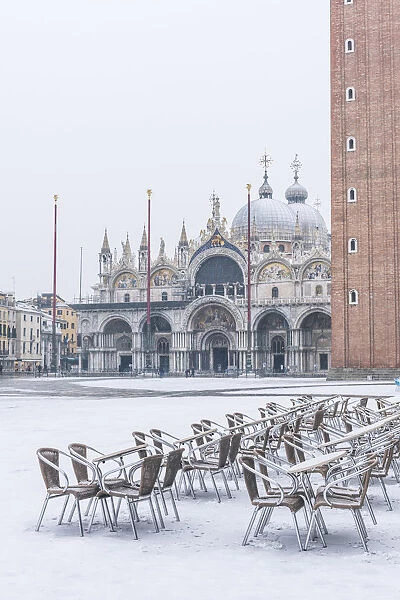 St Marks square covered with snow, Venice, Veneto, Italy