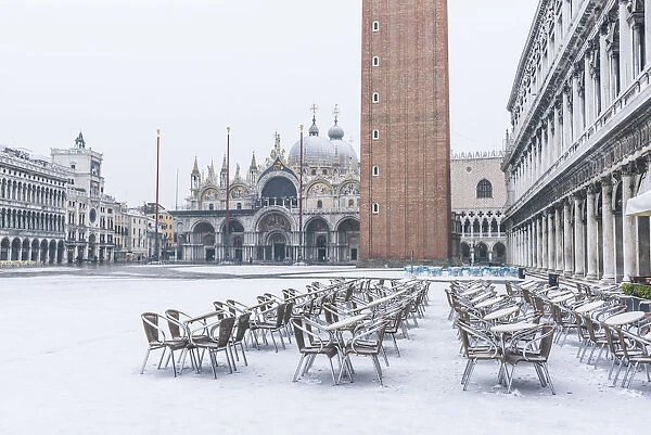 St Marks square covered with snow, Venice, Veneto, Italy