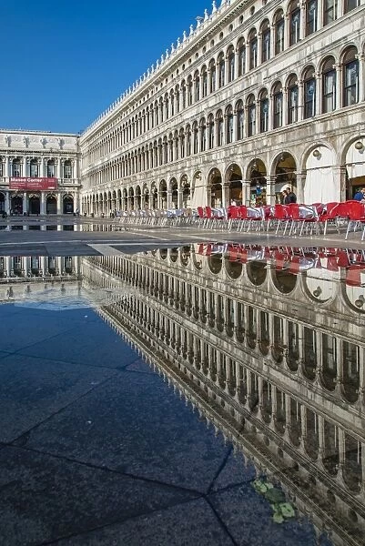 St. Marks square reflected in a puddle, Venice, Veneto, Italy