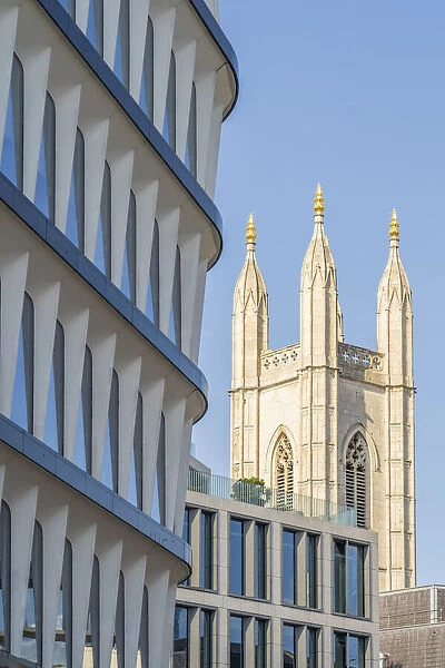 St Mary Aldermary church and modern architecture, City of London, London, England, Uk
