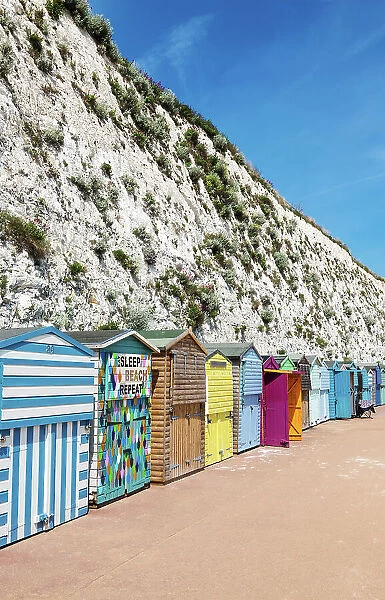St Mary Bay beach huts at Broadstairs, Kent, England