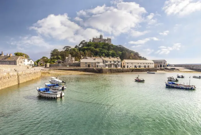 Framed Print : St. Michael`s Mount Harbor, Marazion, Cornwall, England Framed Print : St. Michael`s Mount Harbor, Marazion, Cornwall, England