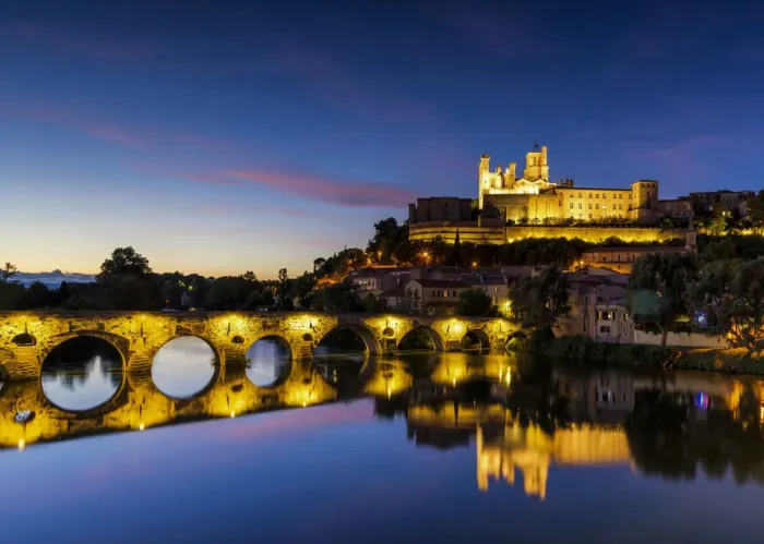 Framed Print : St. Nazaire & Pont Vieux at Night, Beziers, Occitanie, France Framed Print : St. Nazaire & Pont Vieux at Night, Beziers, Occitanie, France