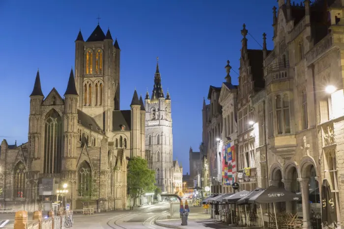 Framed Print : St Nicholas Church at dusk, Ghent, Flanders, Belgium