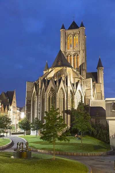 St Nicholas Church at dusk, Ghent, Flanders, Belgium