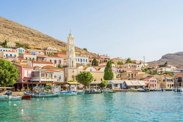 Framed Print : St Nicholas Church and the harbour, Halki, Dodecanese Islands, Greece Framed Print : St Nicholas Church and the harbour, Halki, Dodecanese Islands, Greece