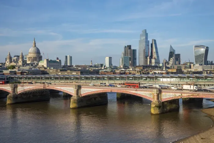 Framed Print : St. Pauls Cathedral, City of London, Blackfriars Bridge and River Thames, London, England