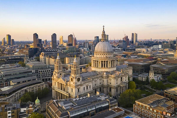 St Pauls Cathedral and city of London, bathing in the afternoon light, London, England