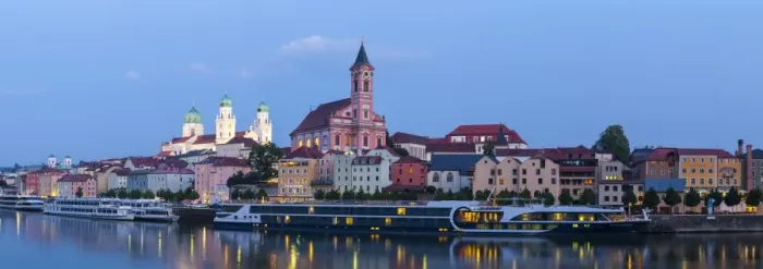 Framed Print : St. Pauls church & St. Stephans Cathedral illuminated at dusk, Passau, Lower Bavaria Framed Print : St. Pauls church & St. Stephans Cathedral illuminated at dusk, Passau, Lower Bavaria