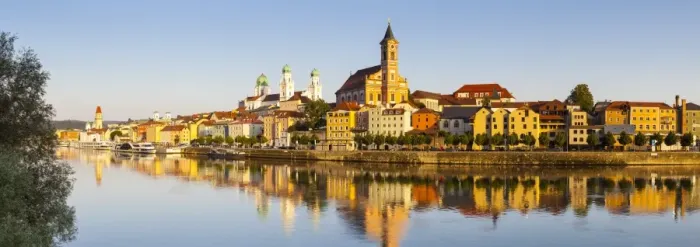 Framed Print : St. Pauls church & St. Stephans Cathedral illuminated at sunset, Passau, Lower Bavaria Framed Print : St. Pauls church & St. Stephans Cathedral illuminated at sunset, Passau, Lower Bavaria