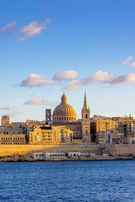 Framed Print : St Paul's Pro-Cathedral and The Basilica of Our Lady of Mount Carmel, Marsamxett Harbour, Valletta, Malta, Southern Europe