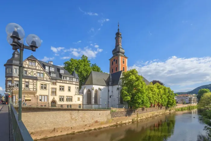 Framed Print : St. Paulus church with Nahe river, Bad Kreuznach, Nahe valley, Hunsruck, Rhineland-Palatinate, Germany Framed Print : St. Paulus church with Nahe river, Bad Kreuznach, Nahe valley, Hunsruck, Rhineland-Palatinate, Germany