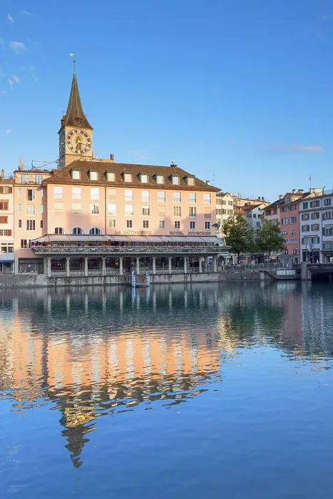 Framed Print : St Peter Church and Limmat River, Zurich, Switzerland Framed Print : St Peter Church and Limmat River, Zurich, Switzerland