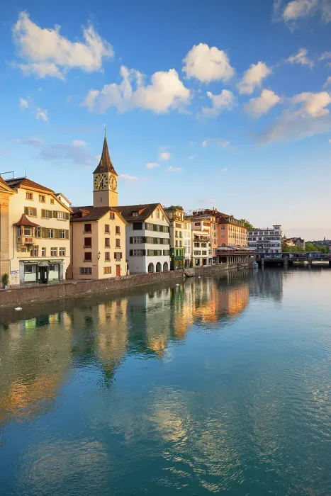 Framed Print : St Peter Church and Limmat River, Zurich, Switzerland Framed Print : St Peter Church and Limmat River, Zurich, Switzerland