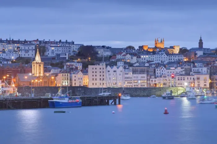 Framed Print : St. Peter Port at dusk, Guernsey, Channel Islands, UK Framed Print : St. Peter Port at dusk, Guernsey, Channel Islands, UK