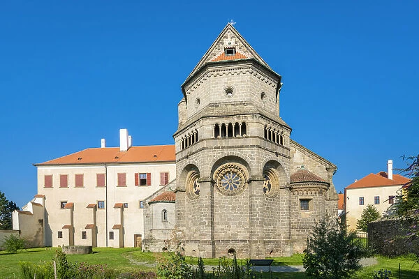 St. Procopius Basilica against clear blue sky on sunny day, UNESCO, Trebic
