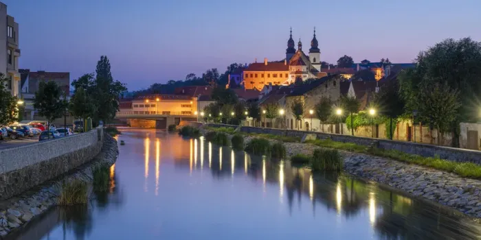 Framed Print : St. Procopius Basilica and waterfront by Jihlava river at night, UNESCO, Trebic Framed Print : St. Procopius Basilica and waterfront by Jihlava river at night, UNESCO, Trebic