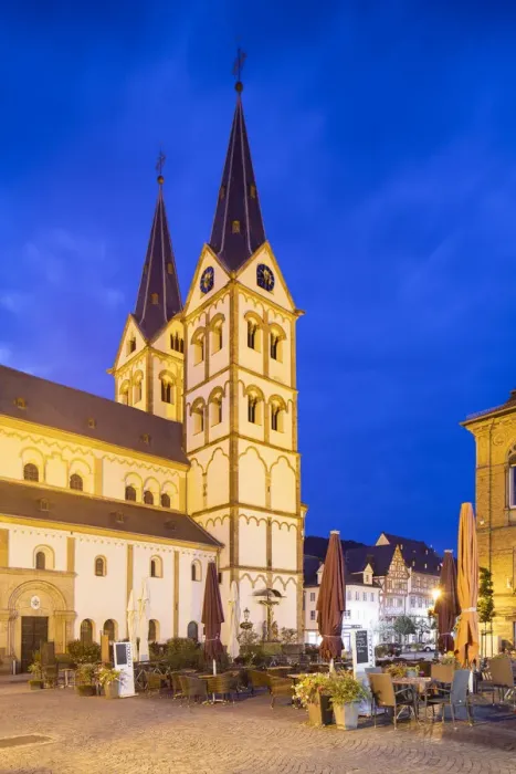 Framed Print : St Severus Church in Market Square at dusk, Boppard, Rhineland-Palatinate, Germany Framed Print : St Severus Church in Market Square at dusk, Boppard, Rhineland-Palatinate, Germany