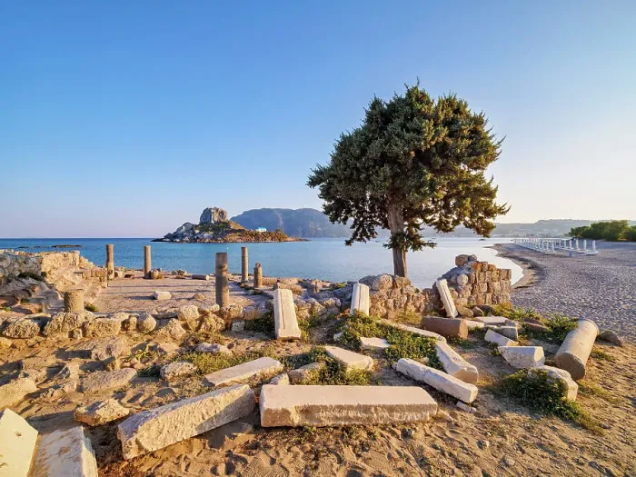 Framed Print : St. Stefanos Basilica Ruins and Kastri Island at sunset, Agios Stefanos Beach, Kos Island, Dodecanese, Greece Framed Print : St. Stefanos Basilica Ruins and Kastri Island at sunset, Agios Stefanos Beach, Kos Island, Dodecanese, Greece