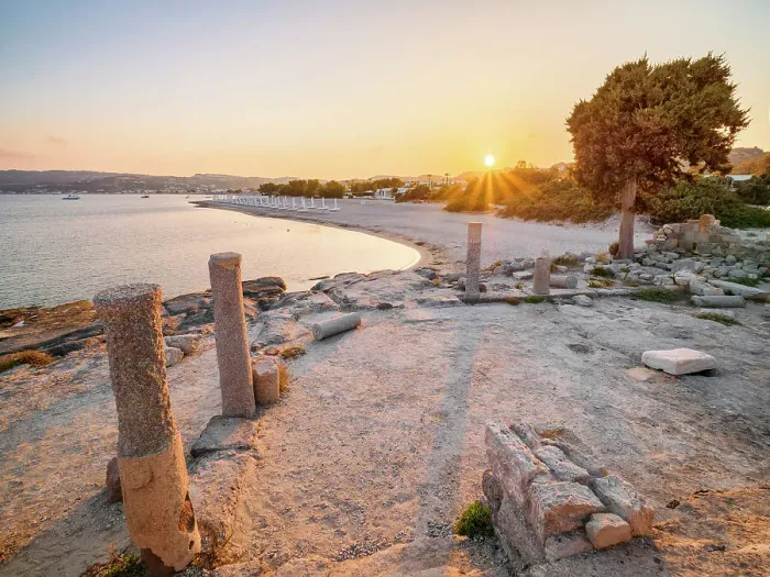 Framed Print : St. Stefanos Basilica Ruins at sunset, Agios Stefanos Beach, Kos Island, Dodecanese, Greece