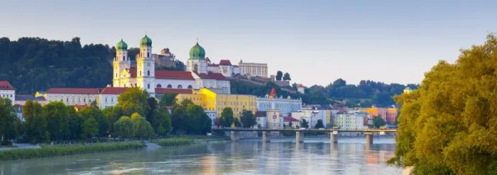 Framed Print : St. Stephans Cathedral & Veste Oberhaus fortress illuminated at sunset, Passau, Lower Bavaria Framed Print : St. Stephans Cathedral & Veste Oberhaus fortress illuminated at sunset, Passau, Lower Bavaria