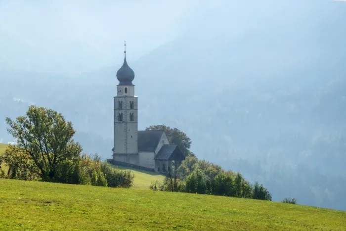 Framed Print : St. Valentines Church in Siusi bathed in the late morning light. Dolomites, Italy Framed Print : St. Valentines Church in Siusi bathed in the late morning light. Dolomites, Italy