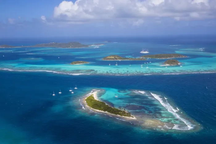 Framed Print : St Vincent and The Grenadines, Aerial view of the Tobago Cays and Club Med 2 cruise ship Framed Print : St Vincent and The Grenadines, Aerial view of the Tobago Cays and Club Med 2 cruise ship