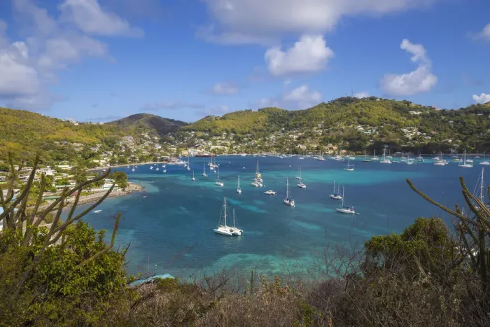 Framed Print : St Vincent and The Grenadines, Bequia, View of Admiralty Bay and Port Elizabeth Framed Print : St Vincent and The Grenadines, Bequia, View of Admiralty Bay and Port Elizabeth