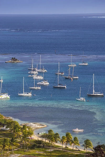 St Vincent and The Grenadines, Union Island, View of Clifton harbour and Happy Island