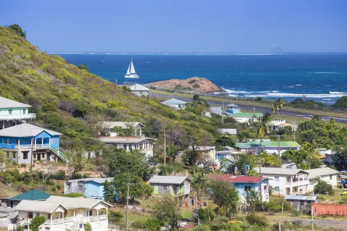 Framed Print : St Vincent and The Grenadines, Union Island, View of Clifton and airport runway Framed Print : St Vincent and The Grenadines, Union Island, View of Clifton and airport runway