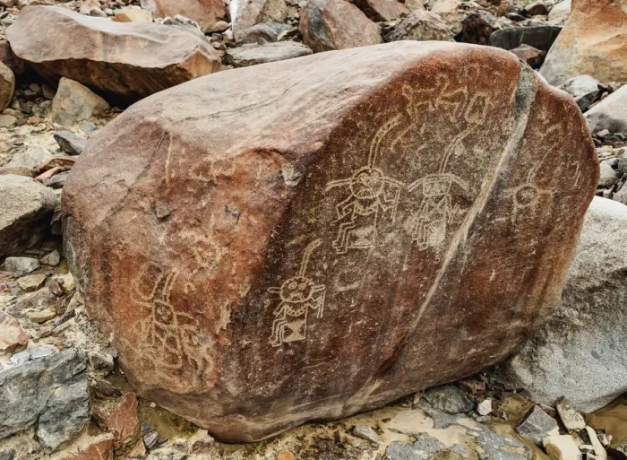 Framed Print : The Stages of Life Petroglyph, Palpa, Ica Region, Peru