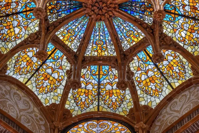 Framed Print : Stained glass ceiling inside Hospital de la Santa Creu i Sant Pau