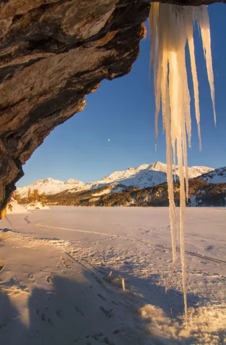 Framed Print : Stalactites in winter. Engadine valley, Switzerland, Europe
