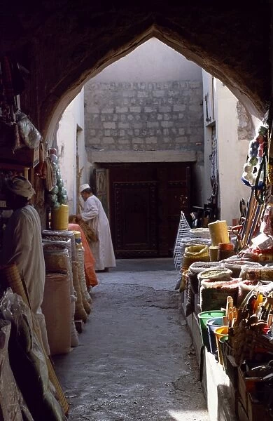 Stalls laid out with their wares in the old souq at Nizwa