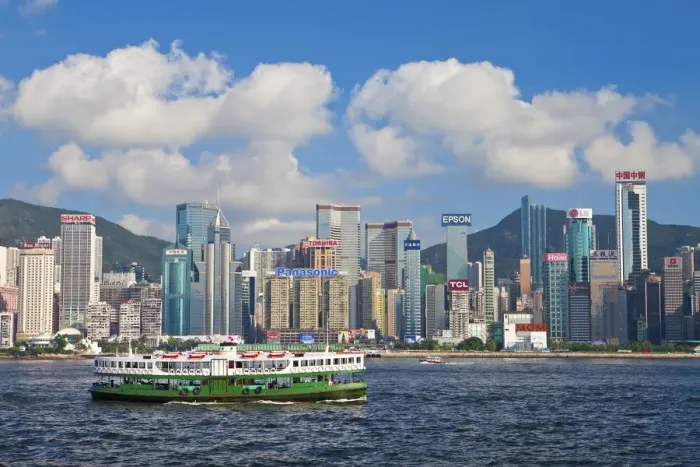 Framed Print : Star Ferry crossing Victoria Harbour towards Hong Kong Island, with Central skyline Framed Print : Star Ferry crossing Victoria Harbour towards Hong Kong Island, with Central skyline