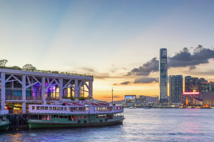 Framed Print : Star Ferry and International Commerce Centre (ICC) at sunset, Kowloon, Hong Kong Framed Print : Star Ferry and International Commerce Centre (ICC) at sunset, Kowloon, Hong Kong