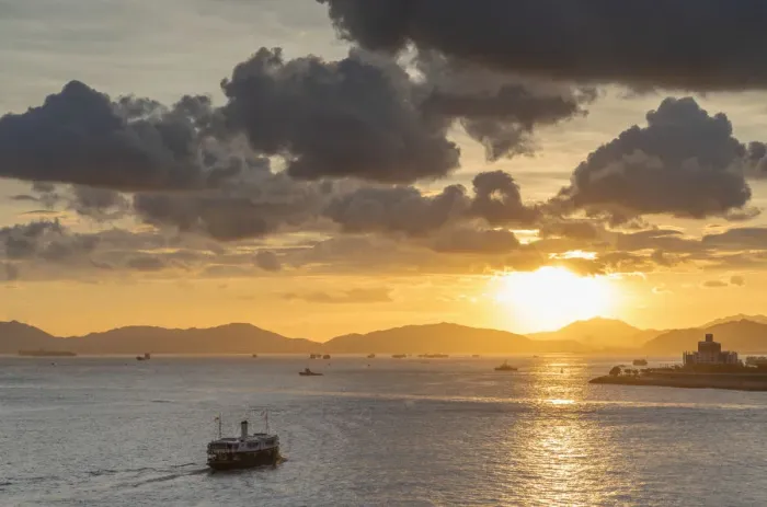 Framed Print : Star Ferry and sunset, Hong Kong, China Framed Print : Star Ferry and sunset, Hong Kong, China