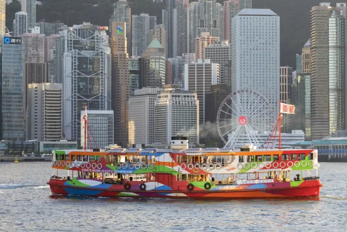 Framed Print : Star Ferry in Victoria Harbour with skyscrapers of Central, Hong Kong Framed Print : Star Ferry in Victoria Harbour with skyscrapers of Central, Hong Kong